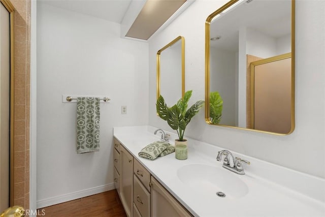 21285 Shoemaker Ln, Wildomar, CA 92595 - full bathroom featuring a shower with shower door, vanity, and wood finished floors