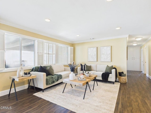 2025 N Chouteau St, Orange, CA 92865 - living area featuring crown molding, dark wood-type flooring, and recessed lighting