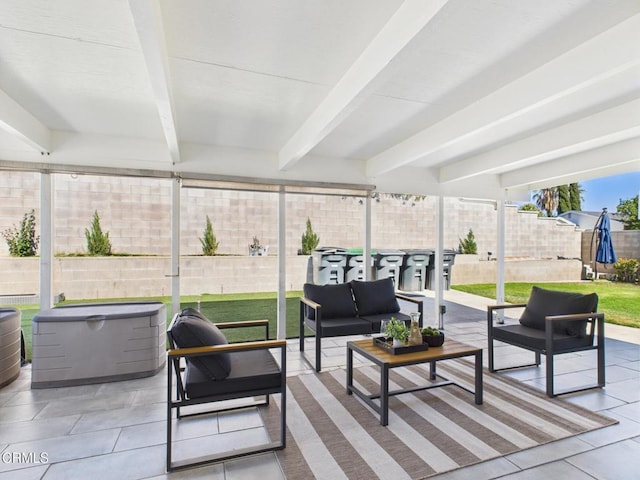 2025 N Chouteau St, Orange, CA 92865 - sunroom / solarium featuring an outdoor living space and beamed ceiling