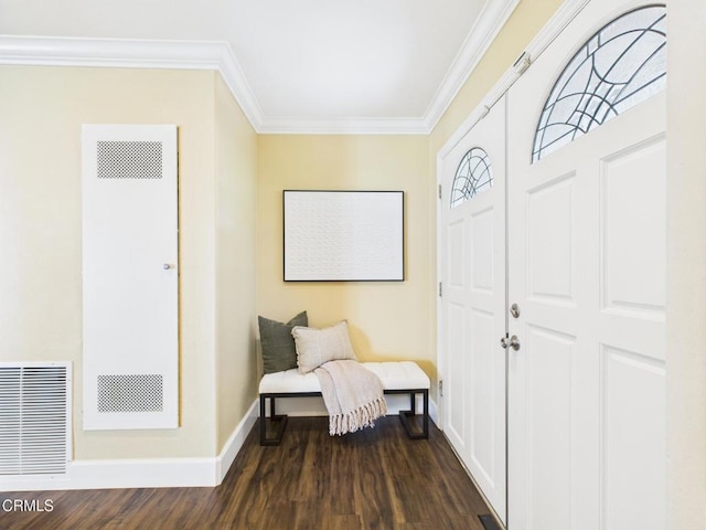 2025 N Chouteau St, Orange, CA 92865 - entrance foyer with a heating unit, dark wood finished floors, and crown molding