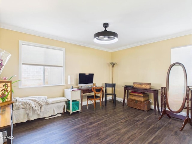 2025 N Chouteau St, Orange, CA 92865 - bedroom featuring ornamental molding, dark wood-type flooring, and a desk