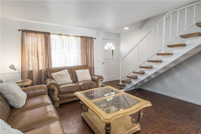 16755 Parthenia St Unit 5, Northridge, CA 91343 - living room featuring stairs and wood finished floors