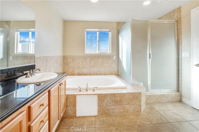 1129 Walnut Grove Ave, Rosemead, CA 91770 - bathroom with plenty of natural light, vanity, a bath, a stall shower, and recessed lighting