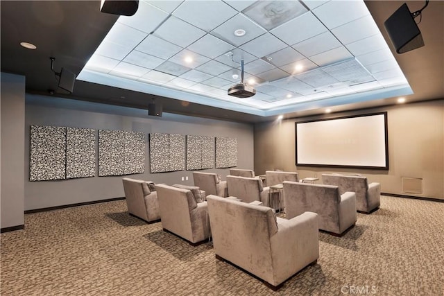 1100 Wilshire Blvd Unit 1707, Los Angeles, CA 90017 - carpeted cinema featuring a tray ceiling and baseboards