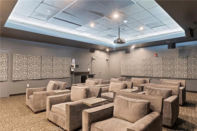 1100 Wilshire Blvd Unit 1707, Los Angeles, CA 90017 - home theater with carpet floors and a paneled ceiling
