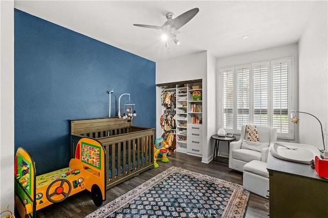 5722 E Stillwater Ave Unit 104, Orange, CA 92869 - bedroom featuring wood finished floors, a closet, and ceiling fan
