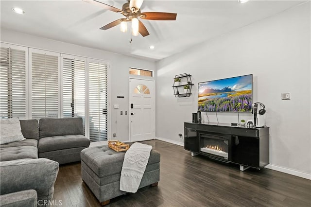 5722 E Stillwater Ave Unit 104, Orange, CA 92869 - living area with recessed lighting, dark wood-style flooring, and a ceiling fan