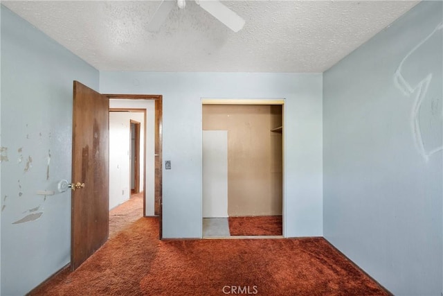 19215 Hupa Rd, Apple Valley, CA 92307 - unfurnished bedroom featuring carpet, a textured ceiling, a closet, and a ceiling fan