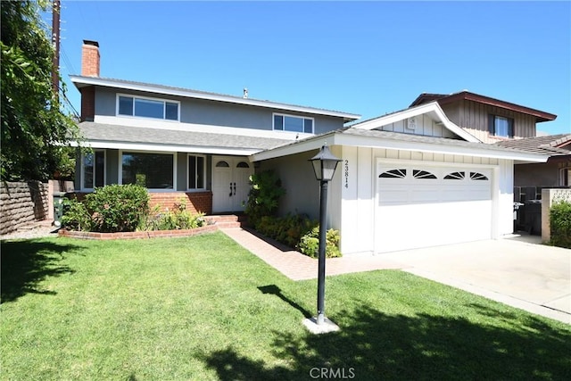 23814 Walnut St, Torrance, CA 90501 - traditional home featuring an attached garage, a chimney, driveway, and a front lawn