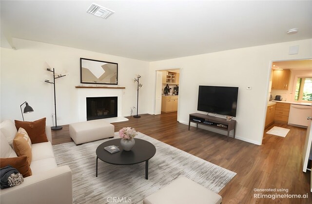 23814 Walnut St, Torrance, CA 90501 - living room with wood finished floors and a glass covered fireplace