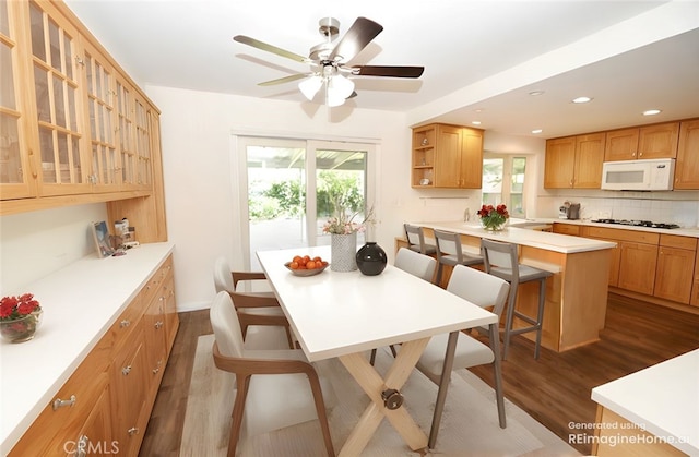 23814 Walnut St, Torrance, CA 90501 - dining area with dark wood finished floors, a ceiling fan, and recessed lighting