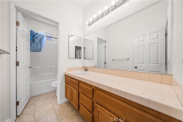 28677 Sunridge Ct, Menifee, CA 92584 - bathroom with vanity, tile patterned flooring, and bathtub / shower combination