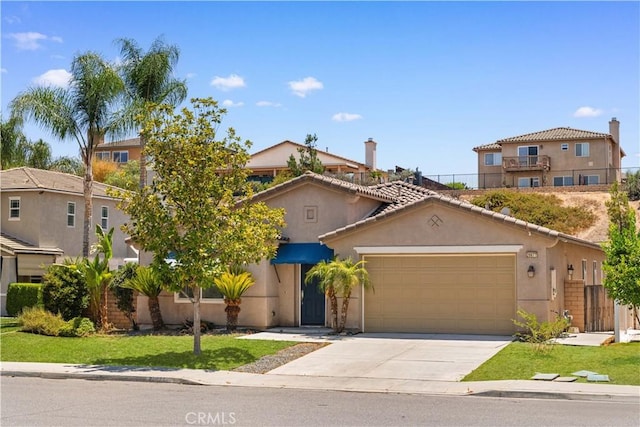 28677 Sunridge Ct, Menifee, CA 92584 - mediterranean / spanish-style house with an attached garage, stucco siding, and driveway