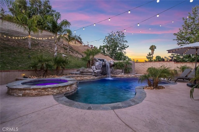 23235 Redbud Ridge Cir, Valencia, CA 91354 - view of pool featuring a fenced backyard, a patio area, and a pool with connected hot tub
