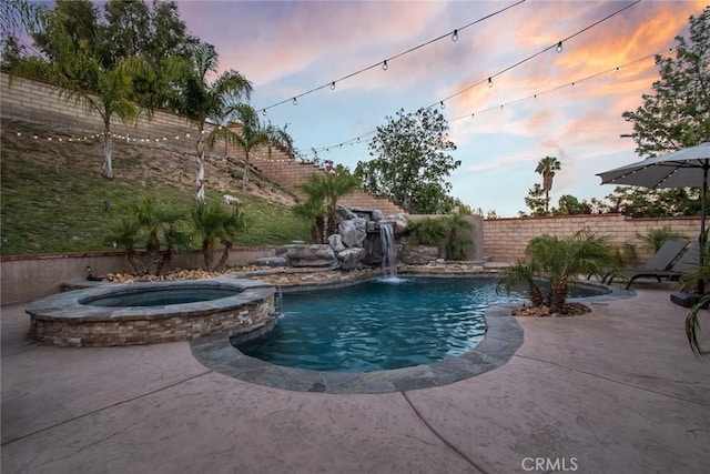 23235 Redbud Ridge Cir, Valencia, CA 91354 - view of swimming pool with a fenced backyard, a patio, and a pool with connected hot tub