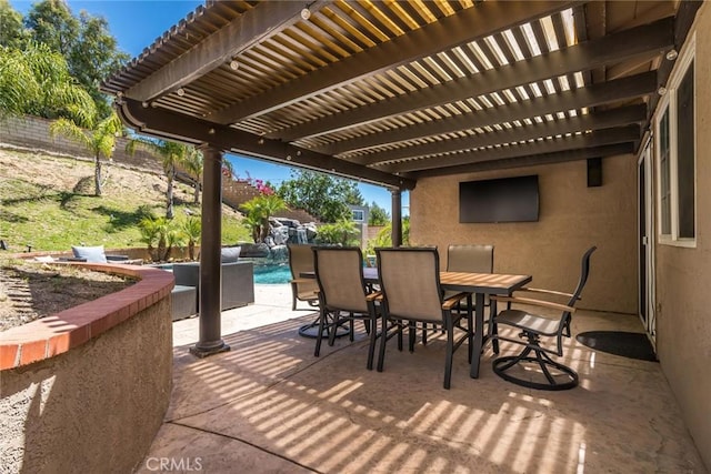23235 Redbud Ridge Cir, Valencia, CA 91354 - view of patio / terrace with outdoor dining area and a pergola