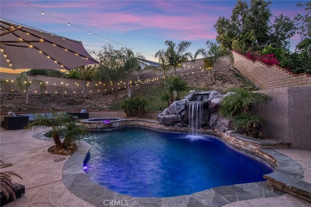 23235 Redbud Ridge Cir, Valencia, CA 91354 - view of swimming pool with a fenced backyard, a patio area, and a pool with connected hot tub