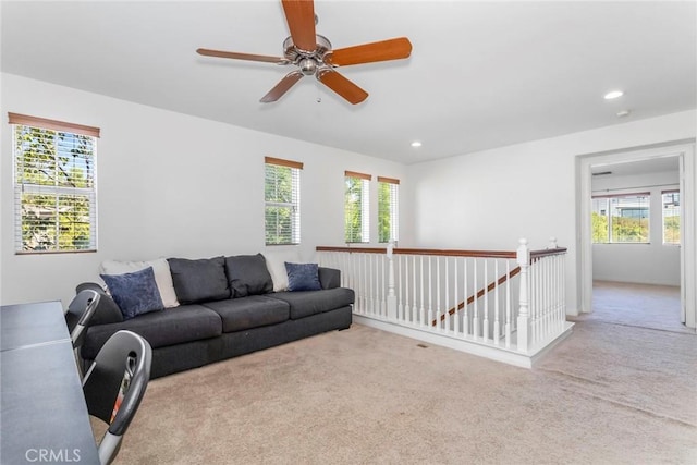 27960 Agapanthus Ln, Valencia, CA 91354 - carpeted living area with healthy amount of natural light, ceiling fan, and recessed lighting