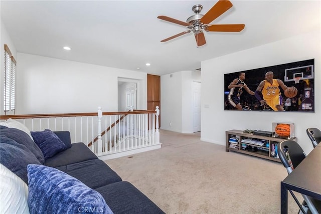 27960 Agapanthus Ln, Valencia, CA 91354 - living area with a ceiling fan, carpet flooring, and recessed lighting