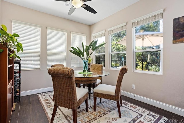 1467 Belmont Park Rd, Oceanside, CA 92057 - dining space featuring ceiling fan and dark wood-style flooring