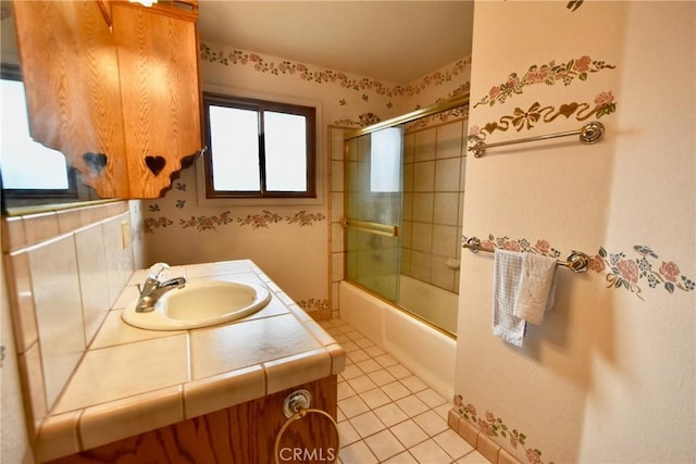 913 Northview Cir, Yreka, CA 96097 - bathroom with tile patterned floors, vanity, and combined bath / shower with glass door