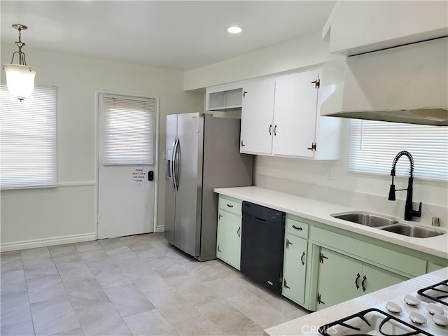 17623 Clymer St, Granada Hills, CA 91344 - kitchen featuring dishwasher, stainless steel fridge, light countertops, pendant lighting, and recessed lighting