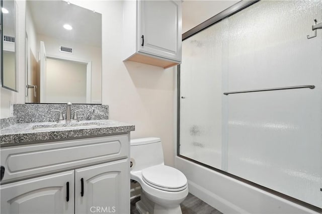 25796 Olivas Park Rd, Valencia, CA 91355 - bathroom with vanity and shower / bath combination with glass door