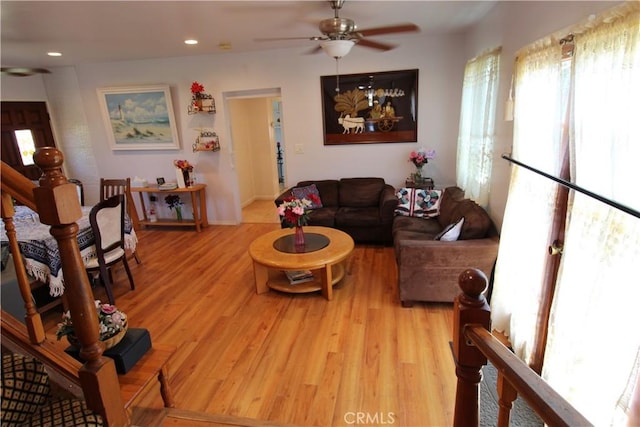 20512 Berendo Ave, Torrance, CA 90502 - living area featuring light wood-type flooring, a ceiling fan, and recessed lighting