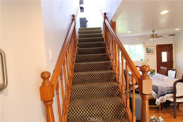 20512 Berendo Ave, Torrance, CA 90502 - stairway with ceiling fan, recessed lighting, and wood finished floors