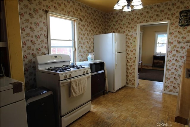 20512 Berendo Ave, Torrance, CA 90502 - kitchen with white appliances and wallpapered walls