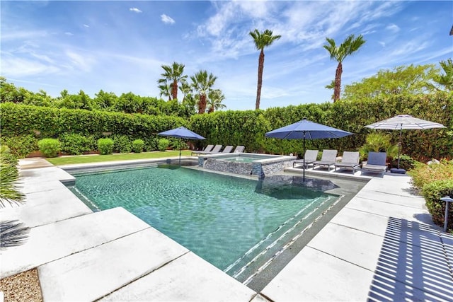 48692 Pear St, Indio, CA 92201 - view of swimming pool with a patio area and a pool with connected hot tub