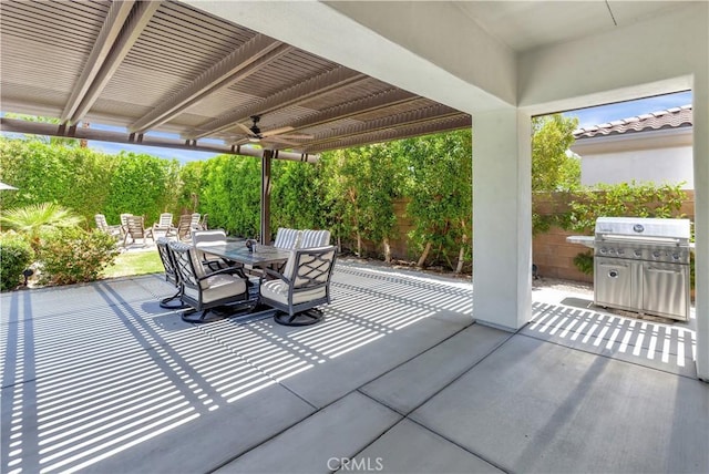 48692 Pear St, Indio, CA 92201 - view of patio featuring outdoor dining space, ceiling fan, and area for grilling