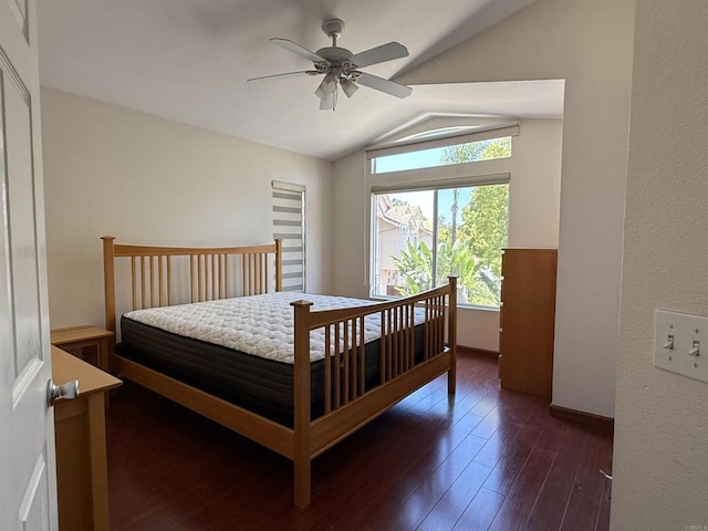 1111 Magellan Way, Chula Vista, CA 91910 - bedroom with dark wood-type flooring, vaulted ceiling, and a ceiling fan