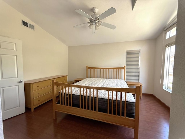 1111 Magellan Way, Chula Vista, CA 91910 - bedroom with vaulted ceiling, dark wood-style floors, and a ceiling fan