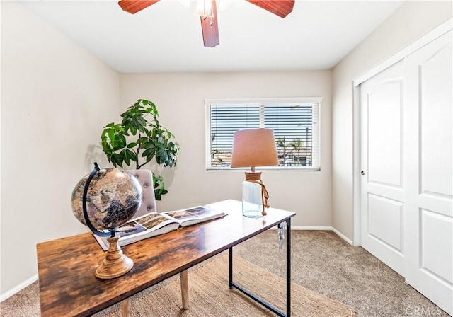 18202 Foss Ln, Huntington Beach, CA 92648 - carpeted office with a ceiling fan and baseboards