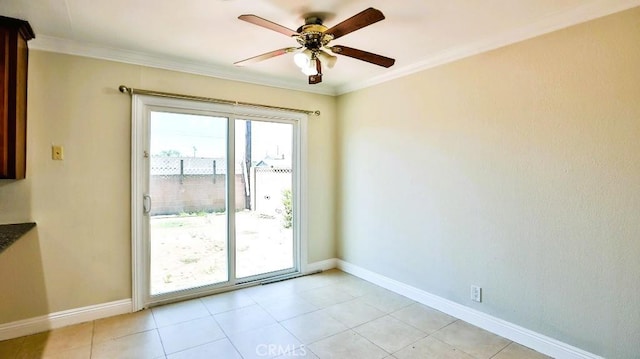 7360 Thunderbird Ln, Stanton, CA 90680 - spare room featuring a ceiling fan, crown molding, and light tile patterned floors