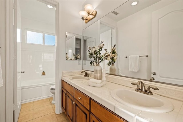 20100 Livorno Ln, Yorba Linda, CA 92886 - full bath featuring double vanity, tile patterned floors, shower / bath combination, and recessed lighting