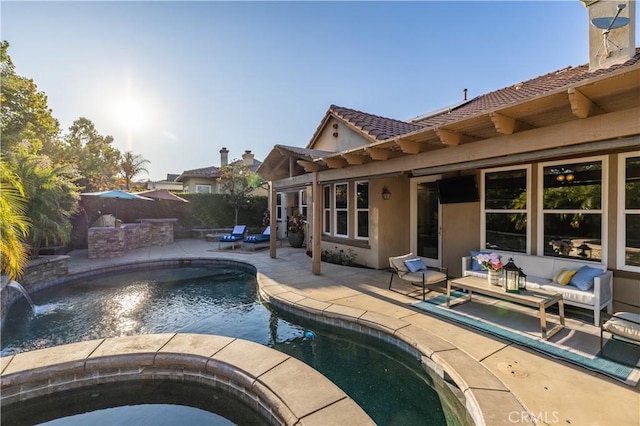 20100 Livorno Ln, Yorba Linda, CA 92886 - view of pool featuring a patio, a pool with connected hot tub, and an outdoor hangout area