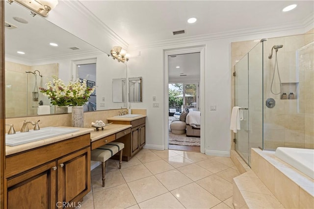 20100 Livorno Ln, Yorba Linda, CA 92886 - full bathroom with double vanity, a stall shower, ensuite bath, a bath, and tile patterned flooring