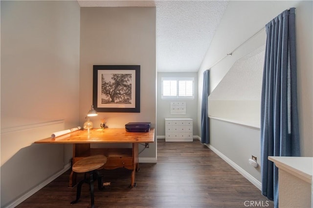 2614 S Quarry Ln Unit D, Walnut, CA 91789 - office area featuring dark wood finished floors, a textured ceiling, and lofted ceiling