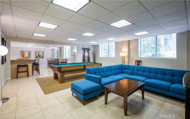 201 Calle Miramar Unit 8, Redondo Beach, CA 90277 - game room with billiards, a drop ceiling, and light tile patterned floors