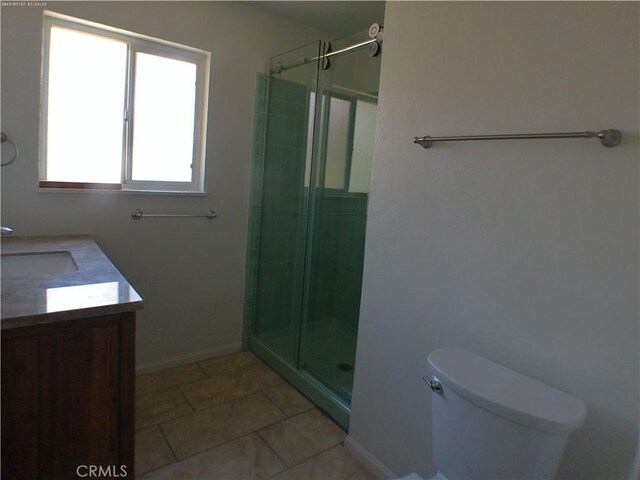 9831 Tangelo Ave, Bloomington, CA 92316 - bathroom featuring vanity, a shower stall, and tile patterned flooring