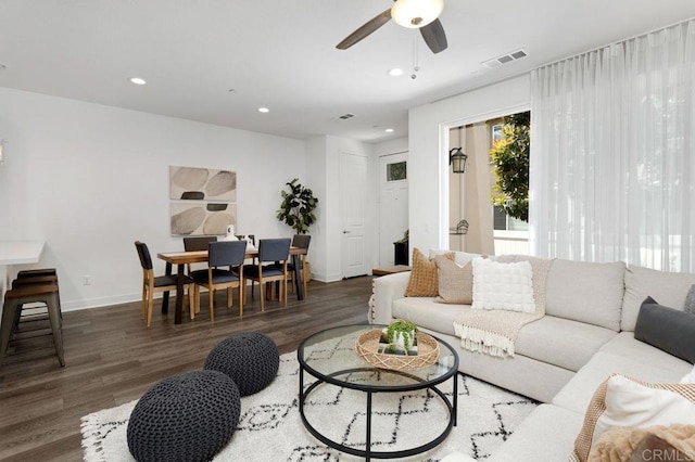 3141 Dega Pl, Carlsbad, CA 92010 - living room with ceiling fan, recessed lighting, and wood finished floors