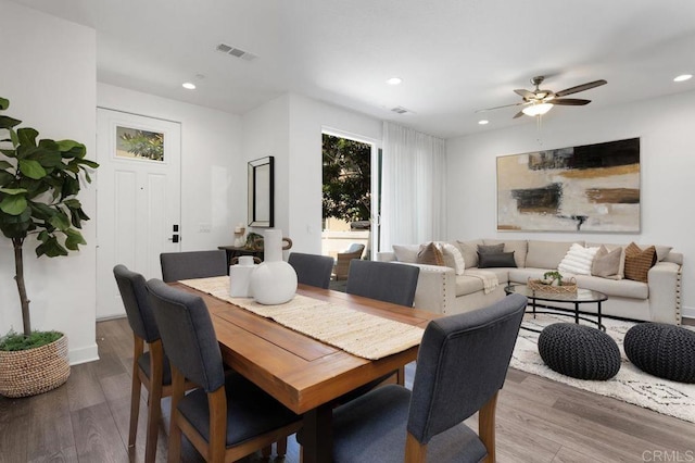 3141 Dega Pl, Carlsbad, CA 92010 - dining area featuring wood finished floors, recessed lighting, and a ceiling fan