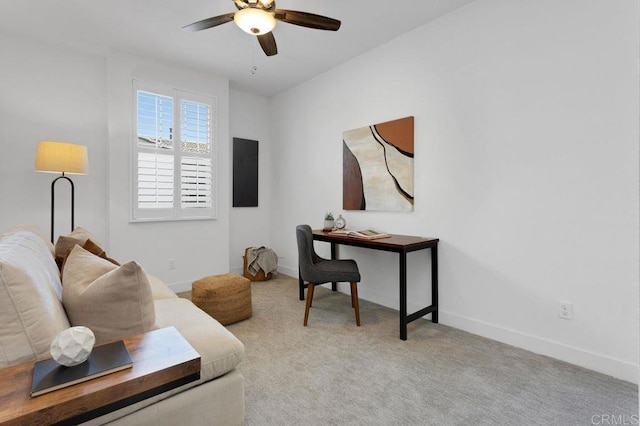 3141 Dega Pl, Carlsbad, CA 92010 - carpeted living room featuring a ceiling fan and baseboards