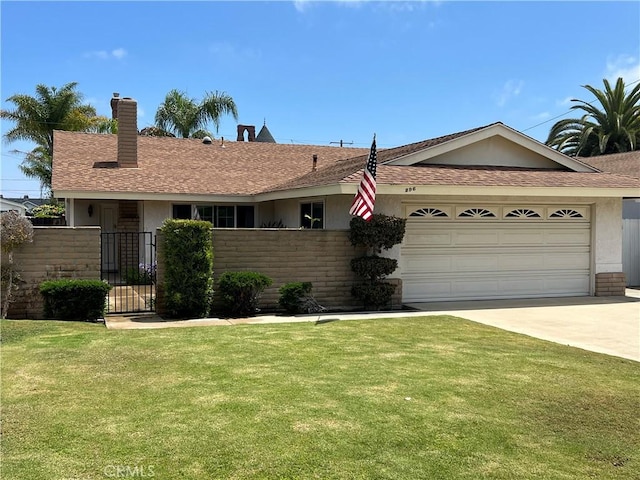 296 E 19th St, Costa Mesa, CA 92627 - single story home with a garage, driveway, a chimney, a shingled roof, and stucco siding