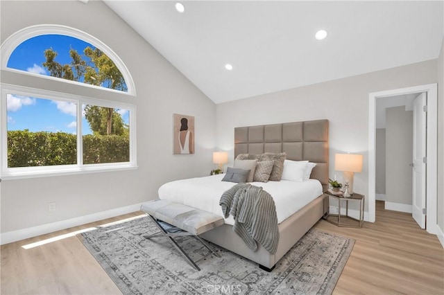 21212 Valleyview Dr, Walnut, CA 91789 - bedroom featuring high vaulted ceiling, light wood-style flooring, and recessed lighting