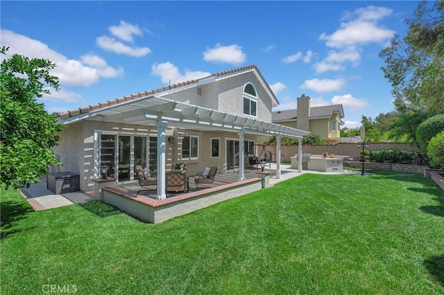 21212 Valleyview Dr, Walnut, CA 91789 - back of house featuring a pergola, stucco siding, a patio area, and a tile roof