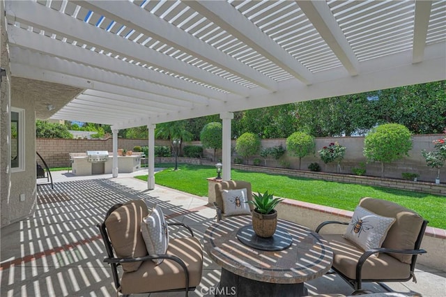 21212 Valleyview Dr, Walnut, CA 91789 - fenced backyard with area for grilling, a pergola, and a patio