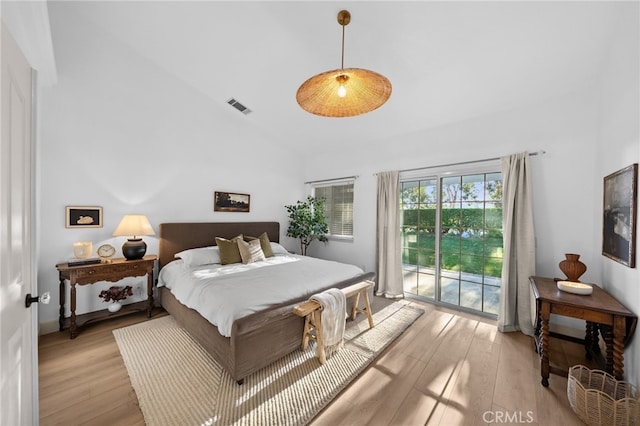 42333 Casa Verde, Temecula, CA 92592 - bedroom featuring access to outside, light wood-style floors, and high vaulted ceiling